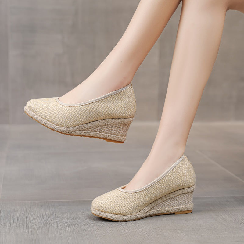 Fashion Breathable Low-cut Linen High Heel Pumps