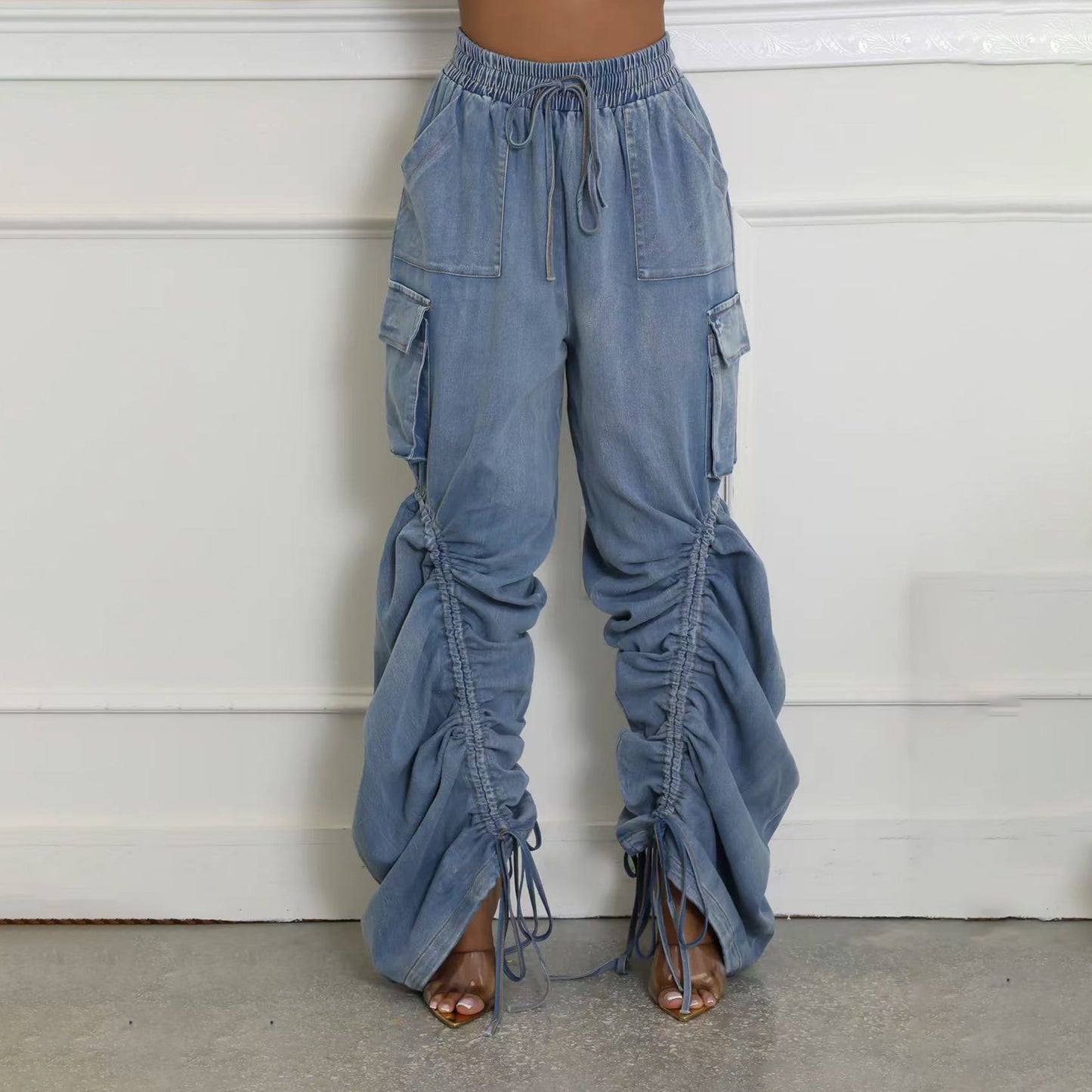 Women's Pleating Design Jeans Fashion Loose