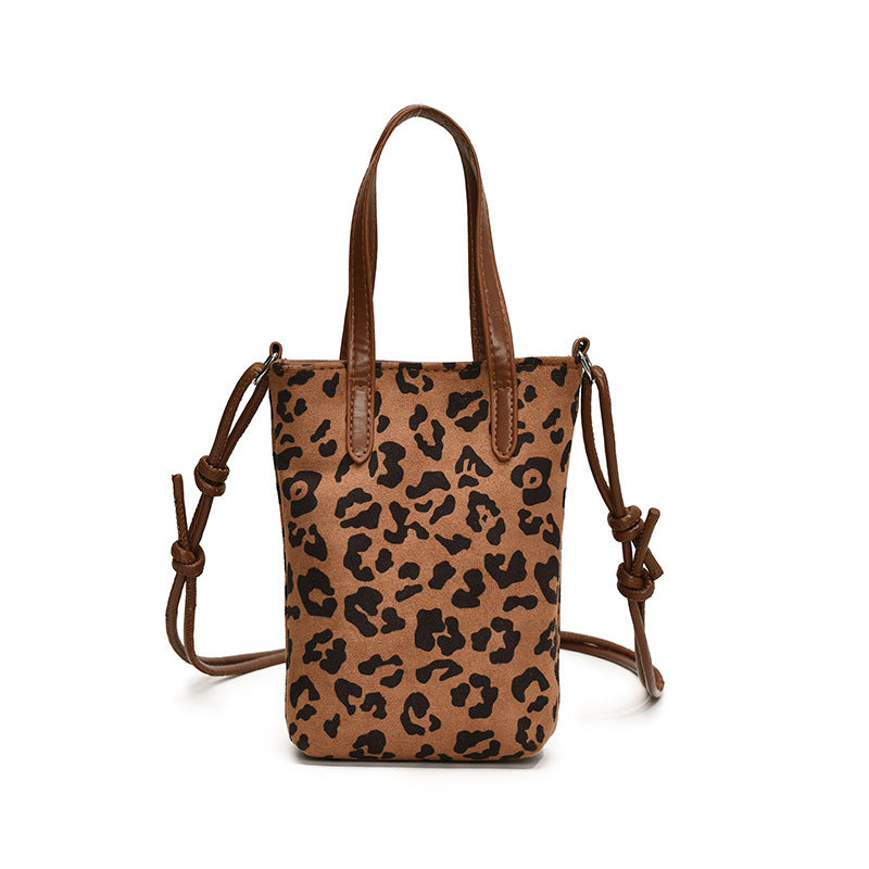 Vintage Leopard Print Fashion Messenger Bag Suede Mobile Phone Bag