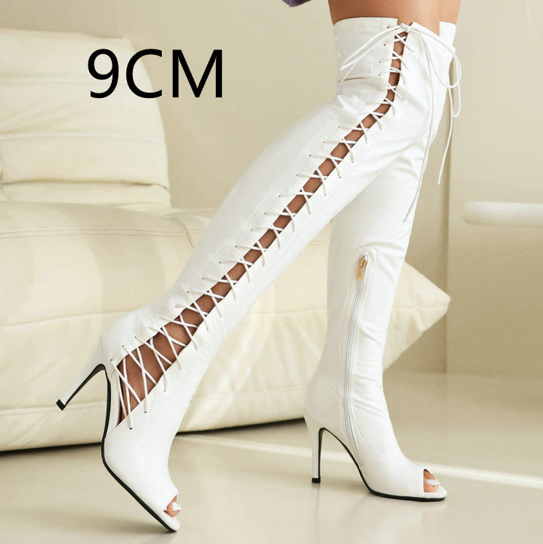 Stretch Thin Patent Leather Female Over-the-knee Boots