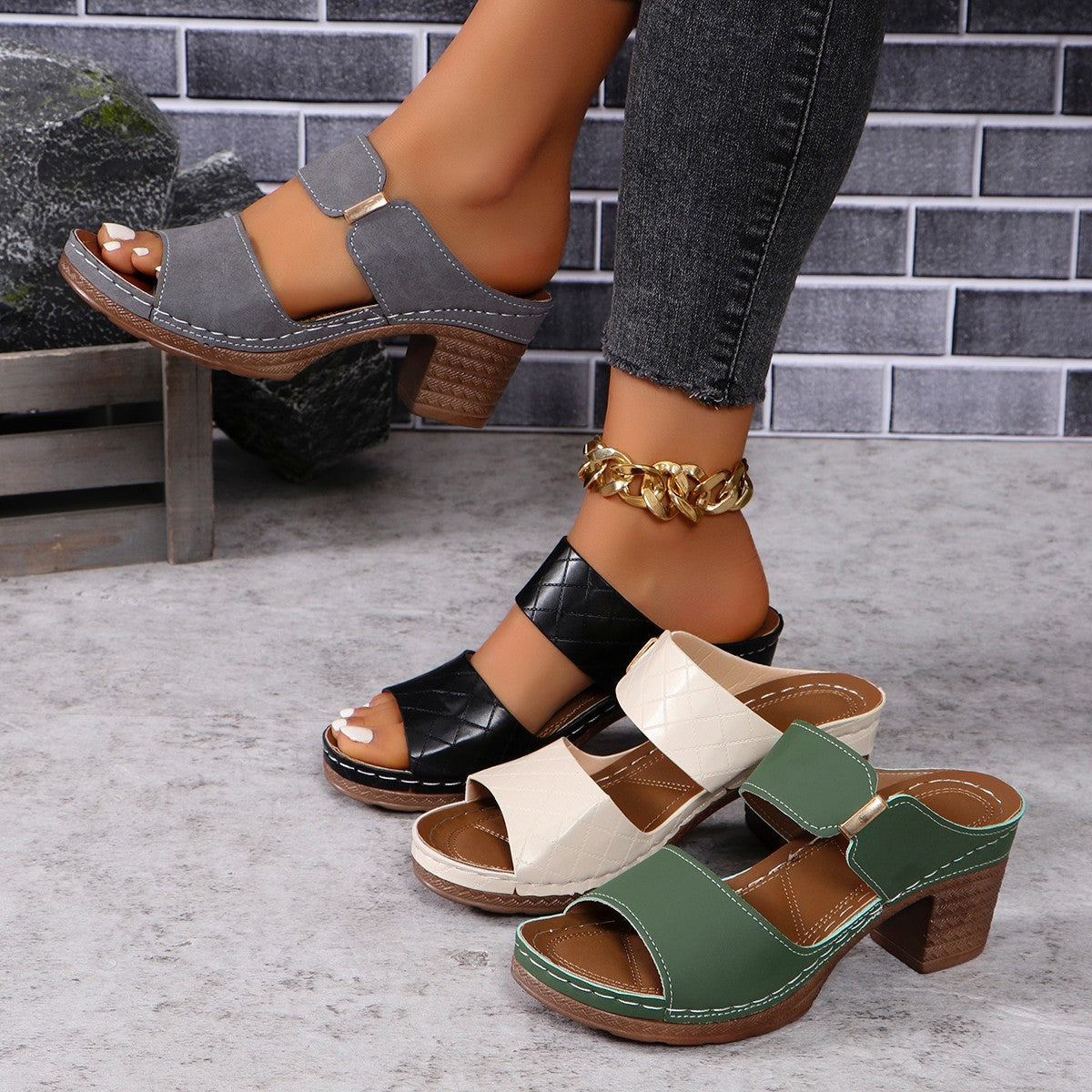 High Heel Slippers Women's Fashion Round Toe Sandals Summer