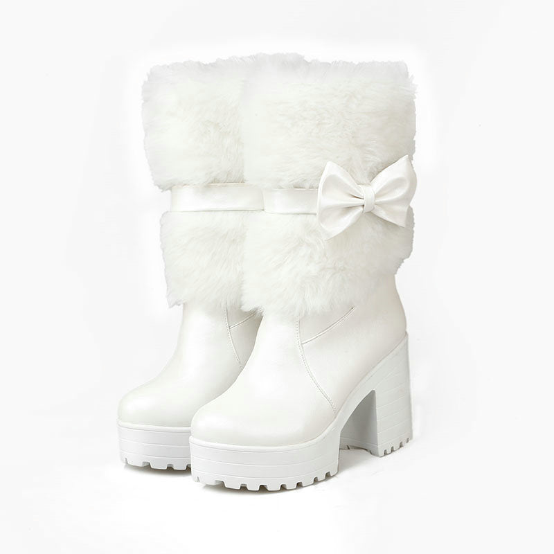 Women's Thick Heel Snow Sweet Bow Boots