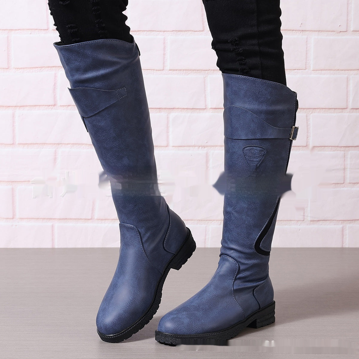 Flat Bottom Plus Size Women's Leather Boots