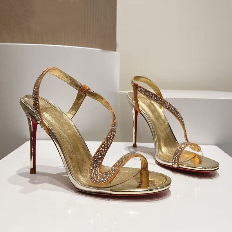 Rhinestone Snake-shaped Sexy Open Toe Stiletto Heel High Heel Sandals