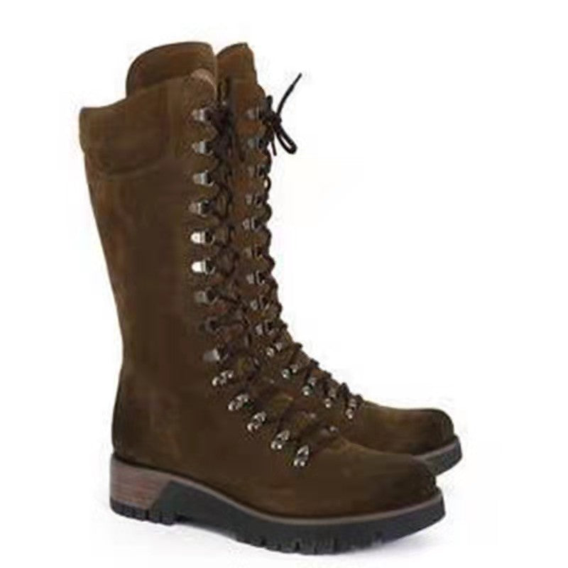 New Autumn And Winter Women's Shoes Plus Size Lace Up Mid Boots