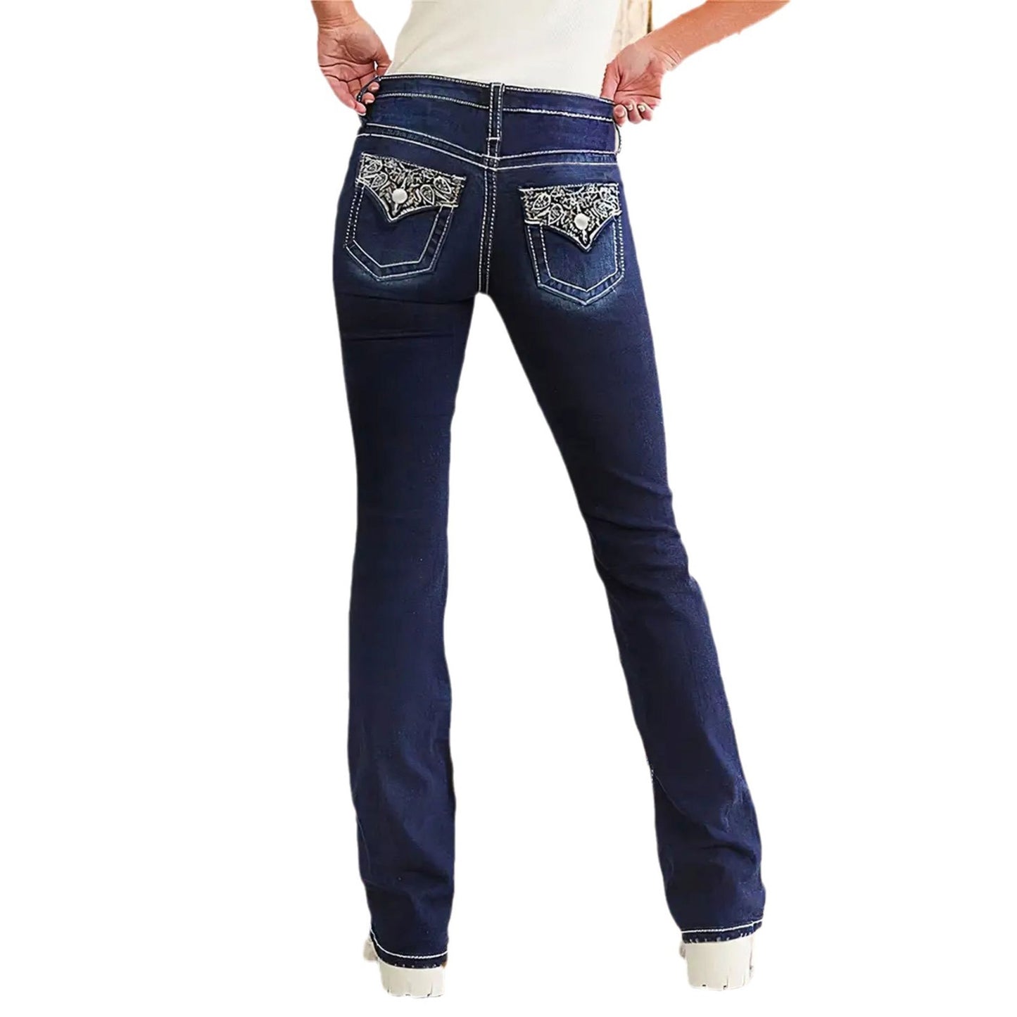 Women's Fashion Embroidered Denim Trousers Retro