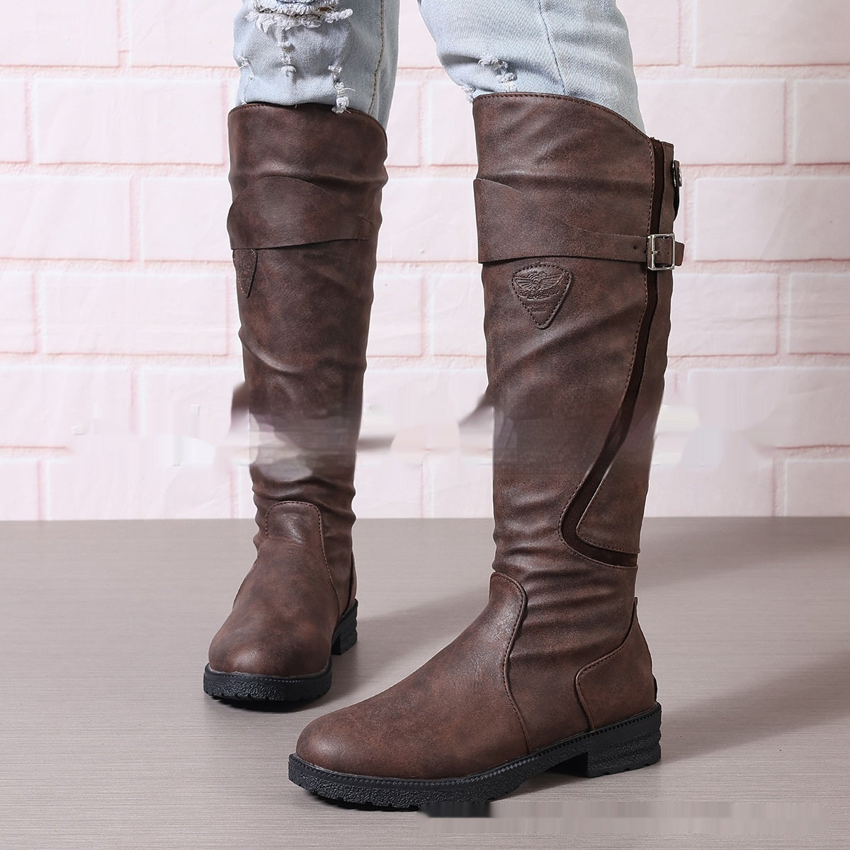 Flat Bottom Plus Size Women's Leather Boots