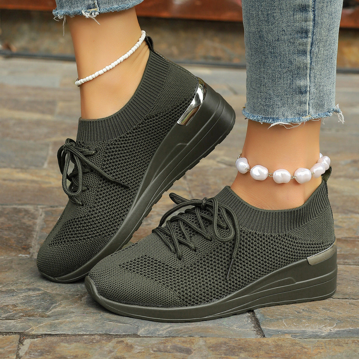 Round Head Leisure Front Lace-up Platform Shoes