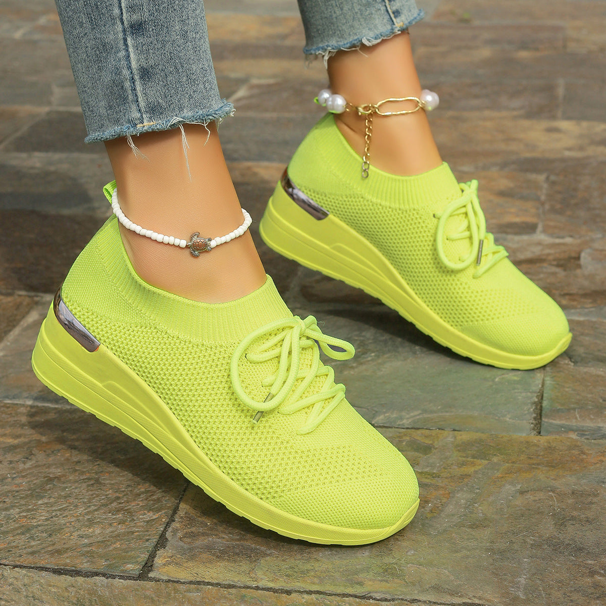 Round Head Leisure Front Lace-up Platform Shoes