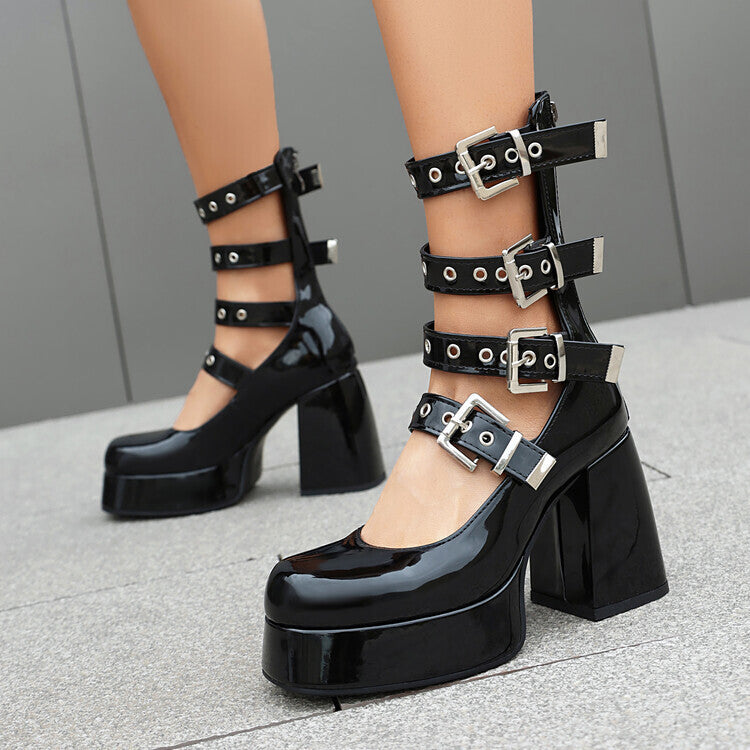 Sweet Cool Chunky Heel High Heel Leather Shoes