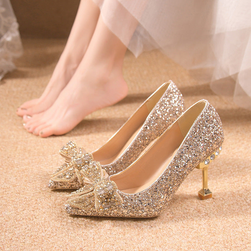 Crystal Sequins Wedding Xiuhe Stiletto Pointed-toe Shoes