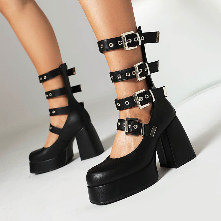 Sweet Cool Chunky Heel High Heel Leather Shoes