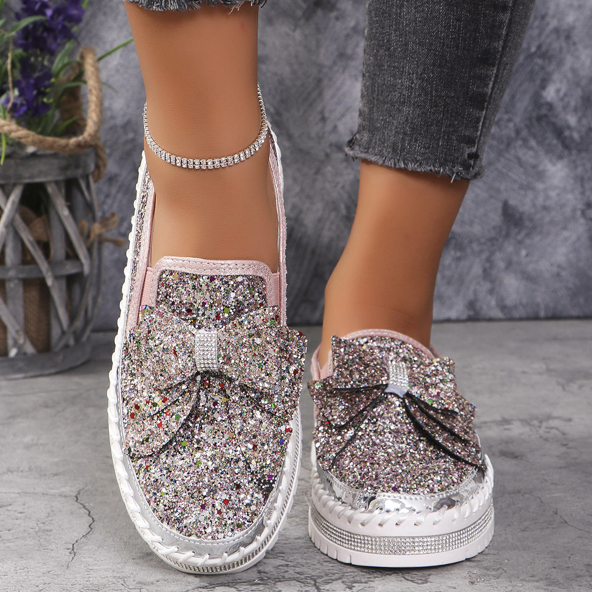 Plus Size Rhinestone Platform Loafers Women