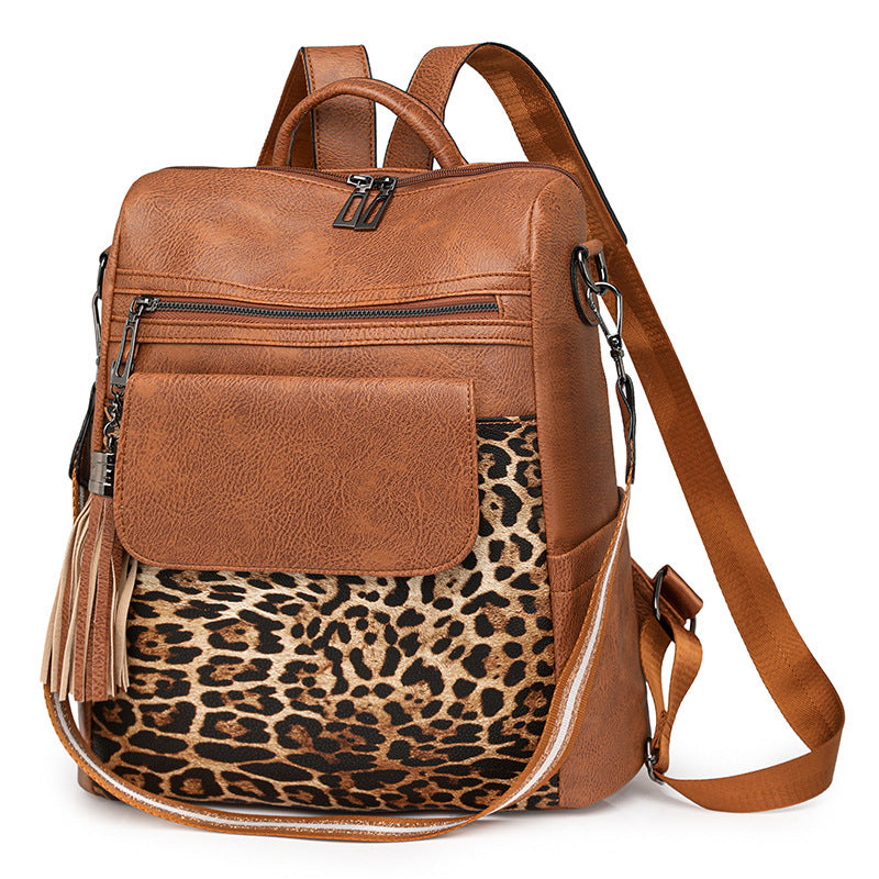 Vintage Leopard Print Fashion Large Capacity Backpack