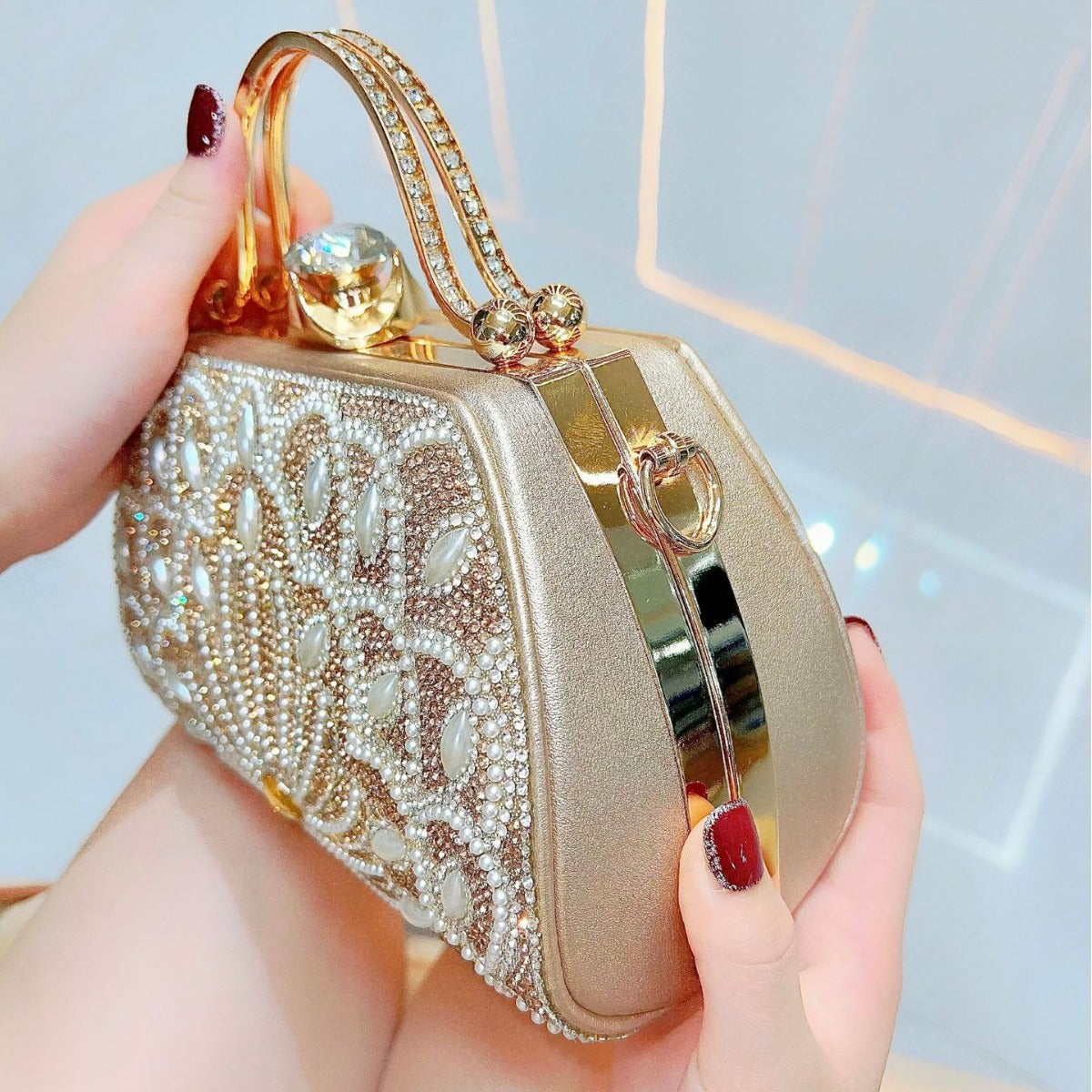 Women's Portable Solid Color Creative Rhinestone Handbag