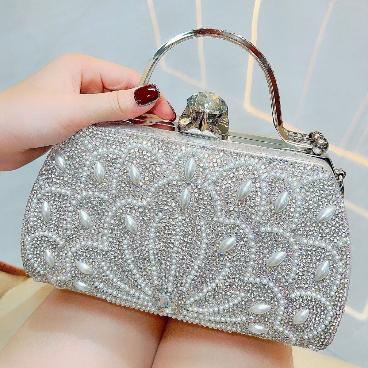 Women's Portable Solid Color Creative Rhinestone Handbag