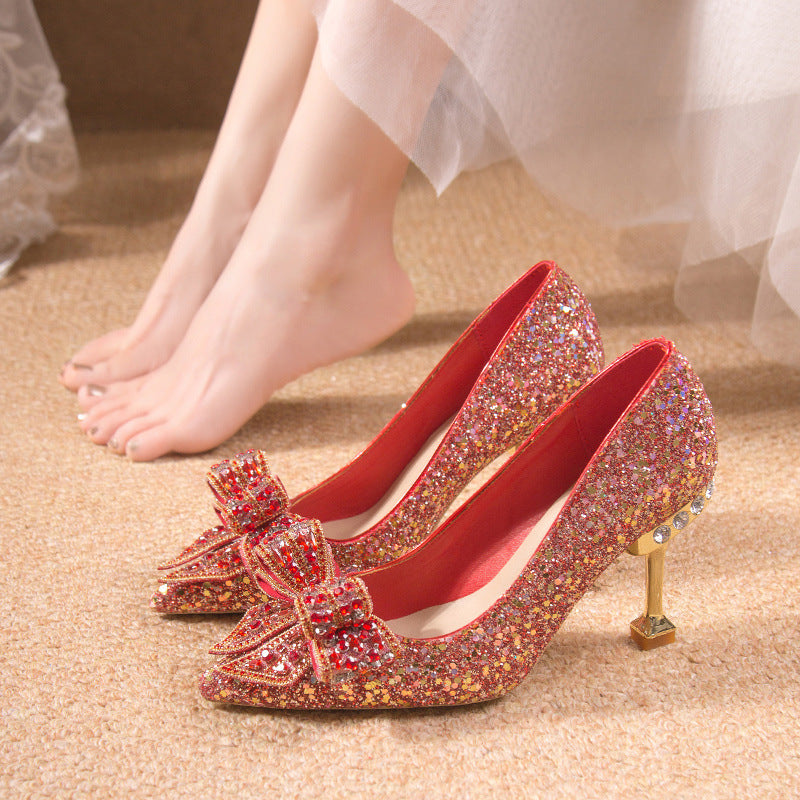 Crystal Sequins Wedding Xiuhe Stiletto Pointed-toe Shoes