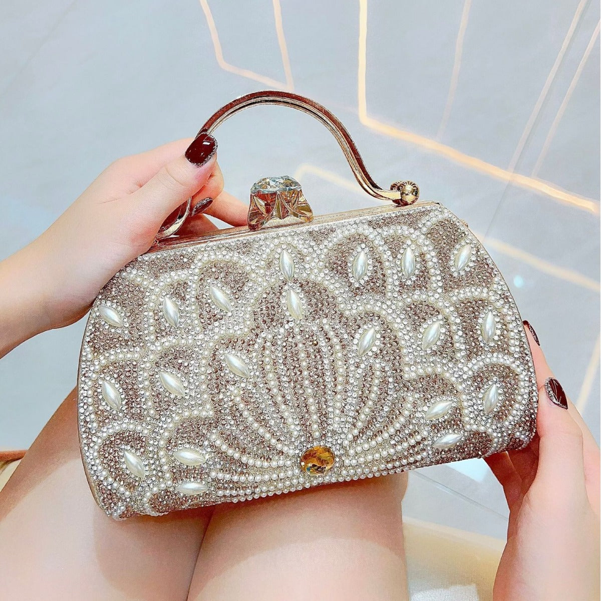 Women's Portable Solid Color Creative Rhinestone Handbag