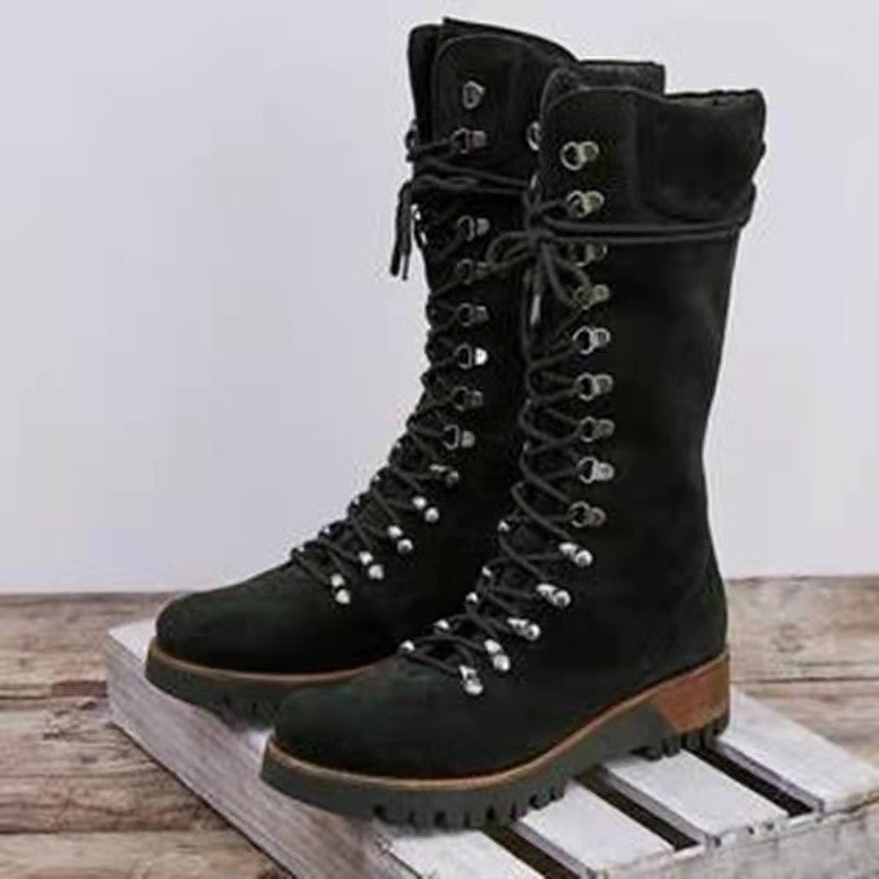 New Autumn And Winter Women's Shoes Plus Size Lace Up Mid Boots