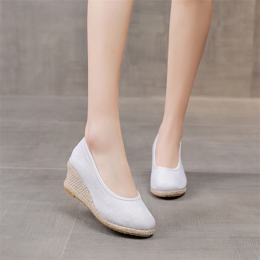 Fashion Breathable Low-cut Linen High Heel Pumps