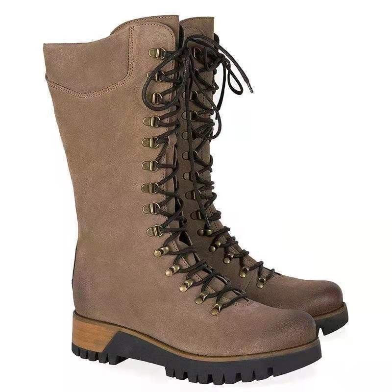 New Autumn And Winter Women's Shoes Plus Size Lace Up Mid Boots