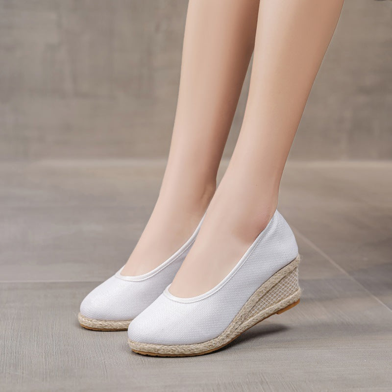 Fashion Breathable Low-cut Linen High Heel Pumps