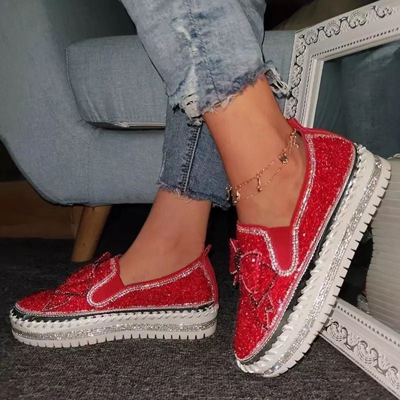 Plus Size Rhinestone Platform Loafers Women