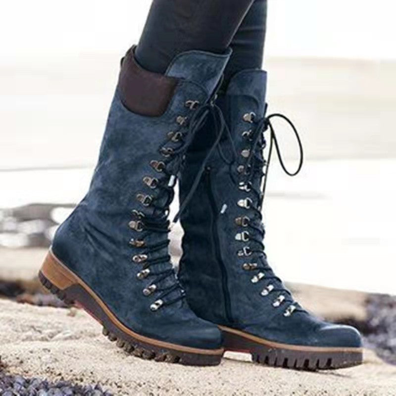 New Autumn And Winter Women's Shoes Plus Size Lace Up Mid Boots