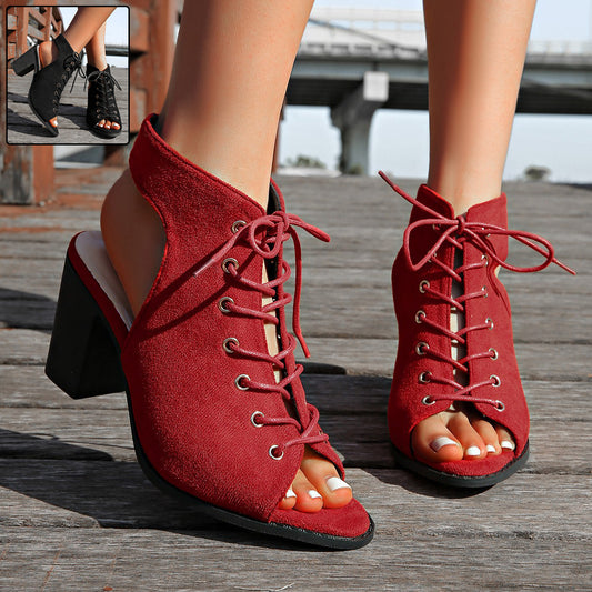 Lace-up Chunky Heel Sandals Summer Fashion Peep Toe Shoes For Women