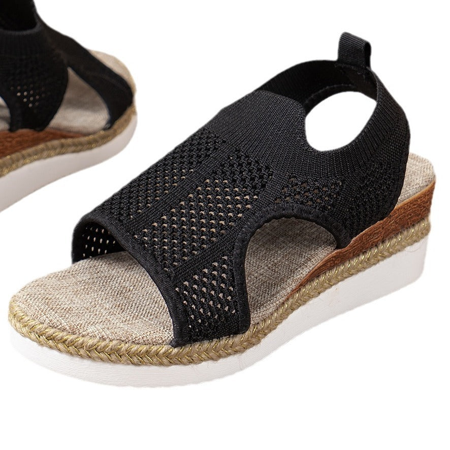 Peep Toe Flying Woven Sandals Women's Wedge Heel