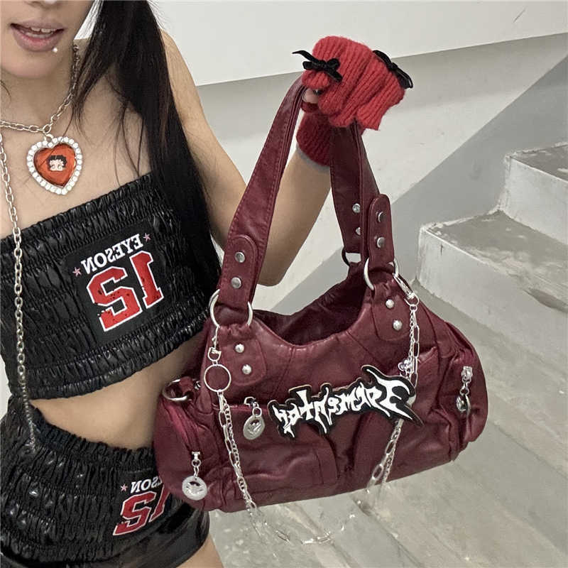 Motorcycle Commuter One Shoulder Y2g Millennium Hot Girl Niche Letter Crossbody Bag