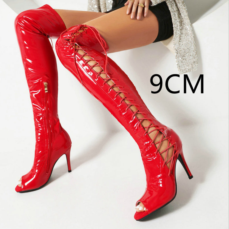 Stretch Thin Patent Leather Female Over-the-knee Boots