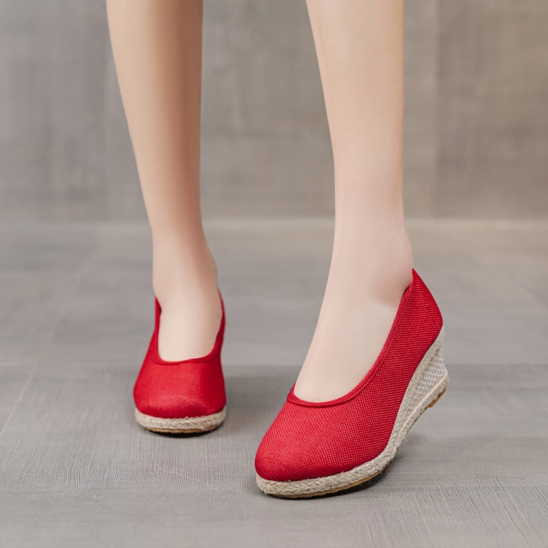 Fashion Breathable Low-cut Linen High Heel Pumps