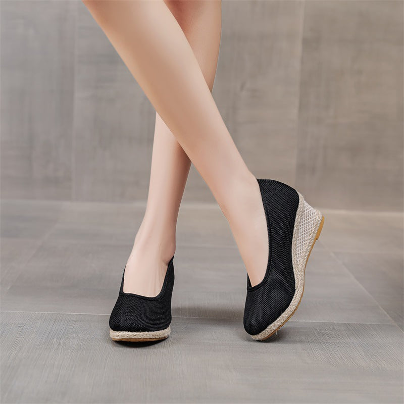 Fashion Breathable Low-cut Linen High Heel Pumps