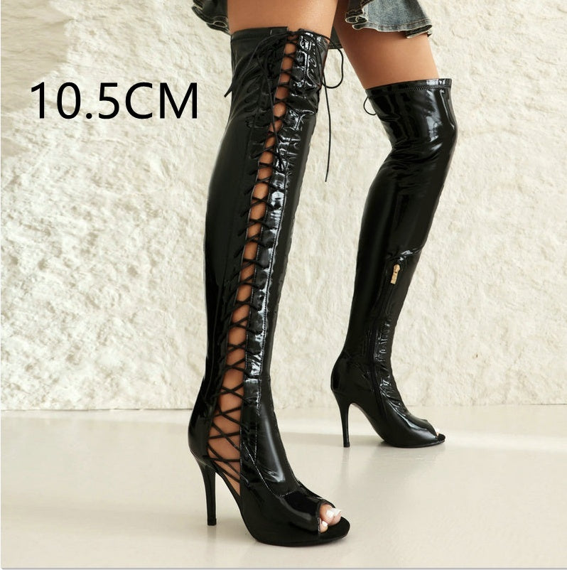 Stretch Thin Patent Leather Female Over-the-knee Boots